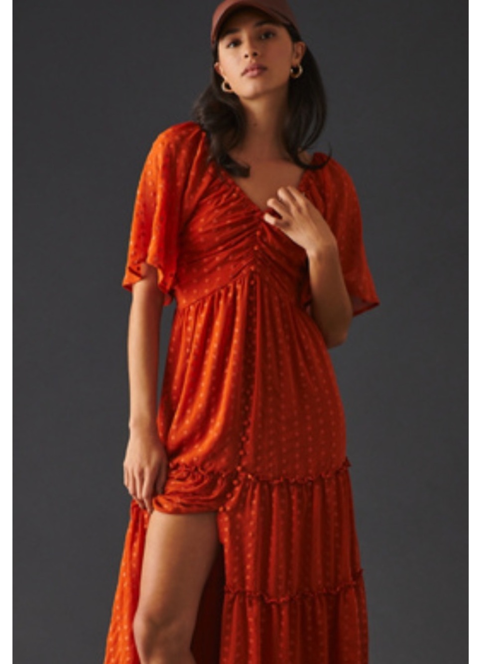 Anthropologie Ruched Tiered Maxi Dress